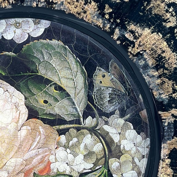 Vintage Signed Lesley Roy Gold Glass Floral Plate - Picture 2 of 7